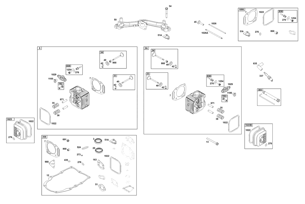 Cylinder Head Group Diagram and Parts List for 356777-0151-G1  Briggs and Stratton Engine